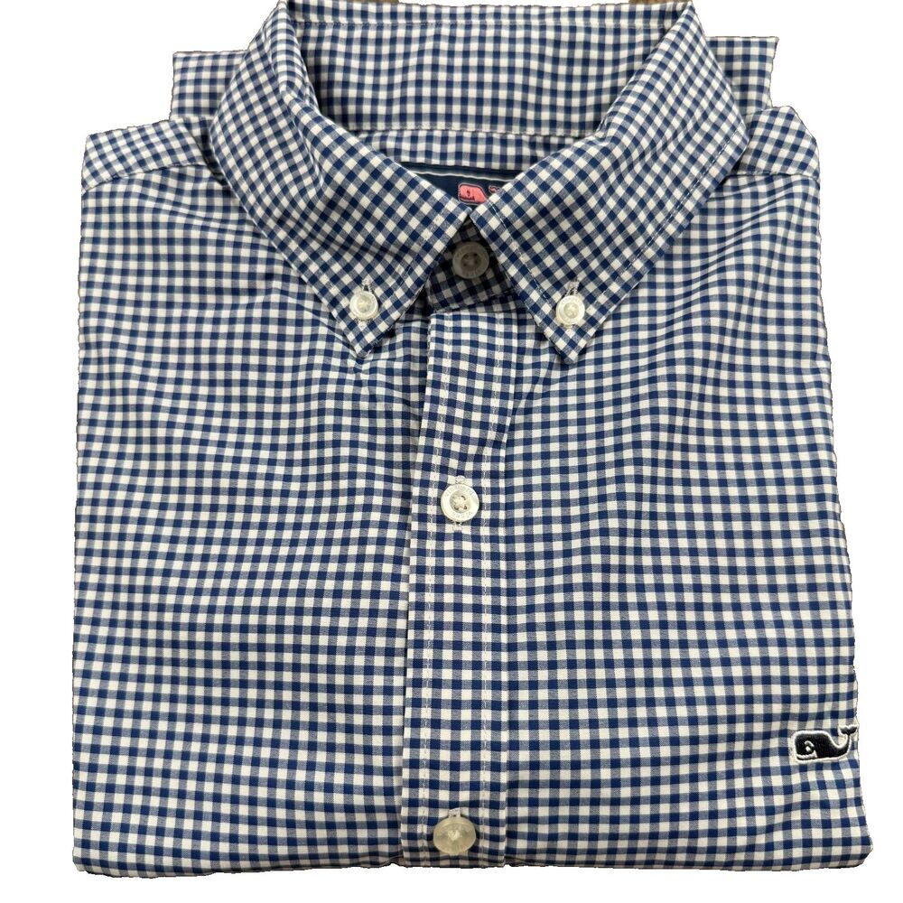 Vineyard Vines Slim Fit Whale Shirt Men's XS Blue Grid Stretch Performance